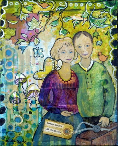 “Journey together/ Rejse sammen” Acrylic and paper on canvas, 24 x 30 cm (sold/solgt)